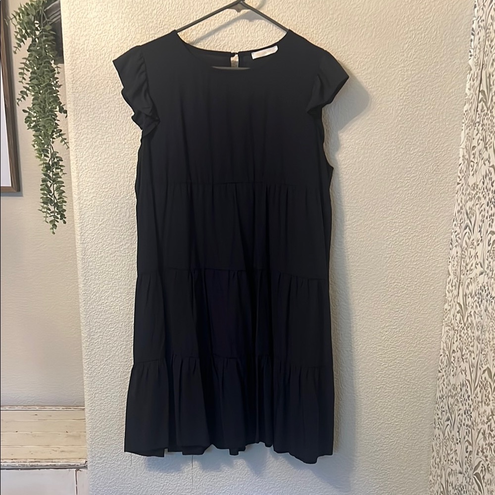 Navy Ruffle Sleeve Dress